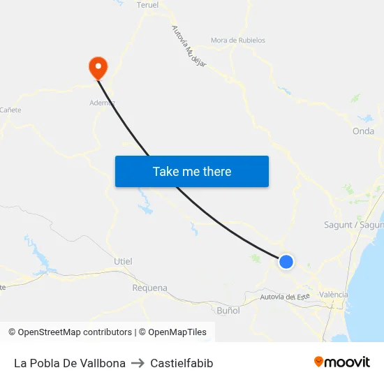 La Pobla De Vallbona to Castielfabib map
