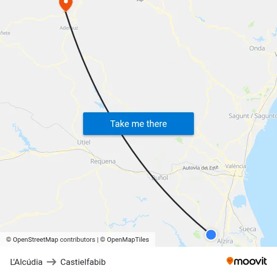 L'Alcúdia to Castielfabib map