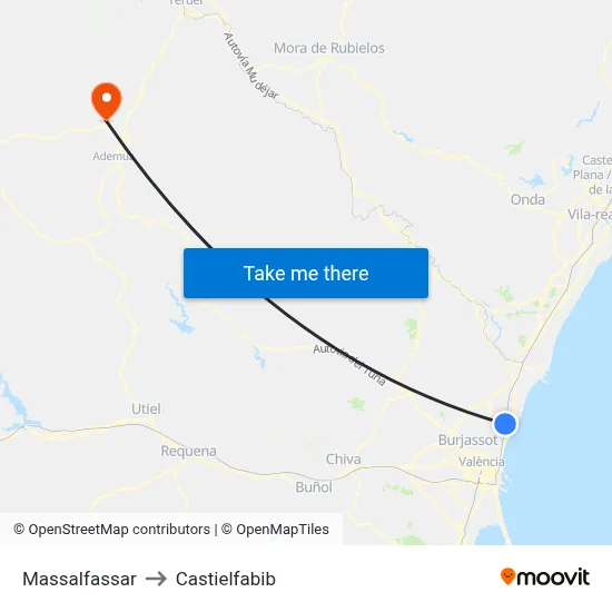 Massalfassar to Castielfabib map