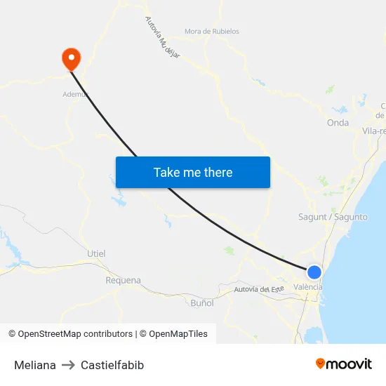 Meliana to Castielfabib map