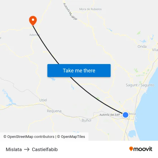 Mislata to Castielfabib map