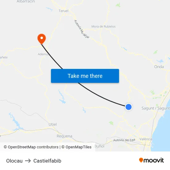 Olocau to Castielfabib map