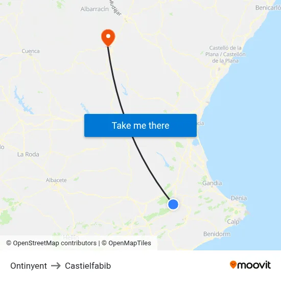 Ontinyent to Castielfabib map