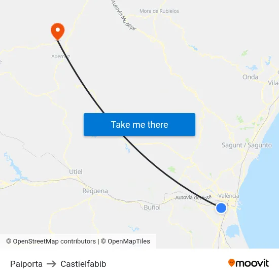 Paiporta to Castielfabib map