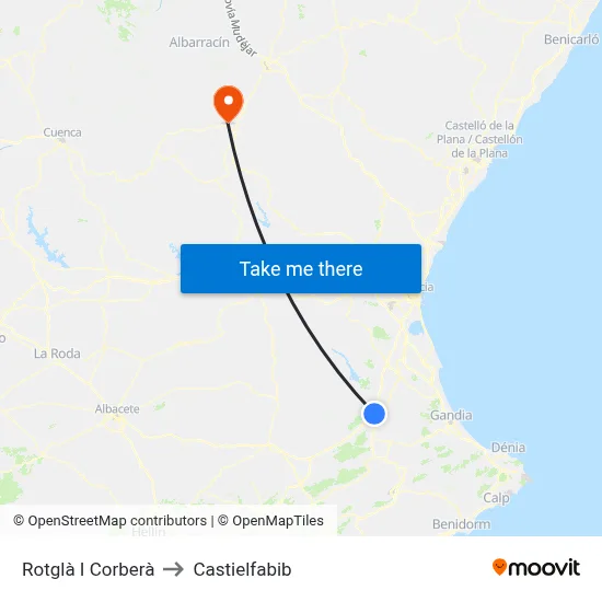 Rotglà I Corberà to Castielfabib map