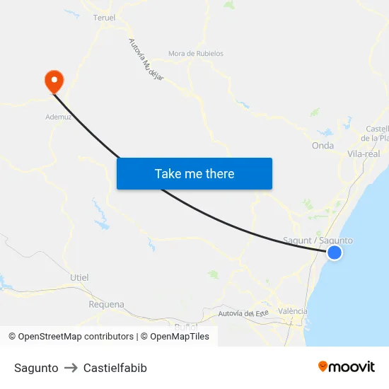 Sagunto to Castielfabib map