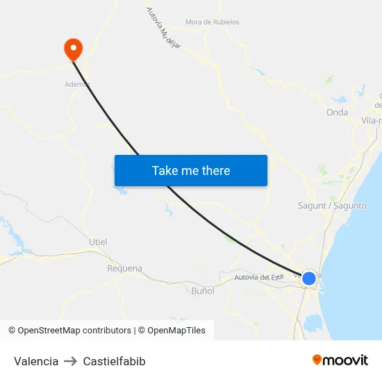 Valencia to Castielfabib map