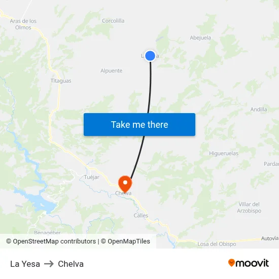 La Yesa to Chelva map