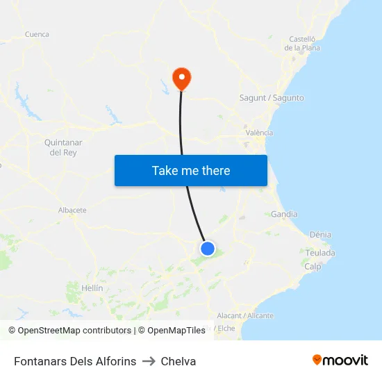 Fontanars Dels Alforins to Chelva map