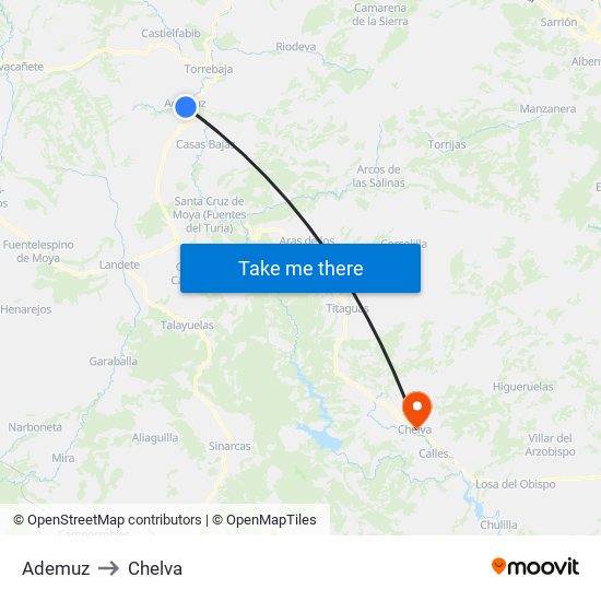 Ademuz to Chelva map