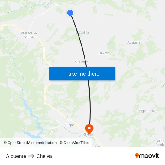 Alpuente to Chelva map
