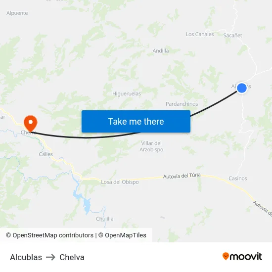 Alcublas to Chelva map