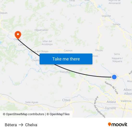 Bétera to Chelva map
