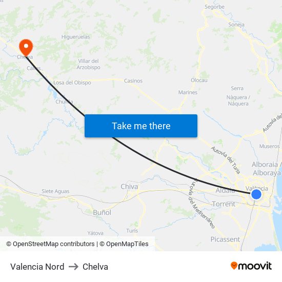 Valencia Nord to Chelva map