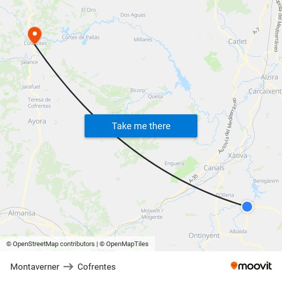 Montaverner to Cofrentes map