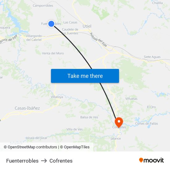Fuenterrobles to Cofrentes map