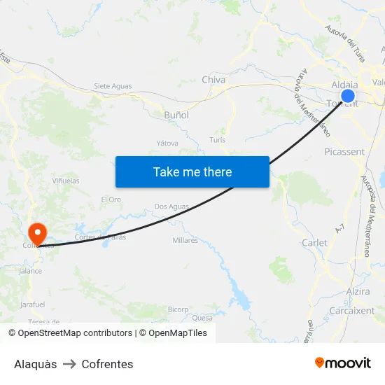 Alaquàs to Cofrentes map