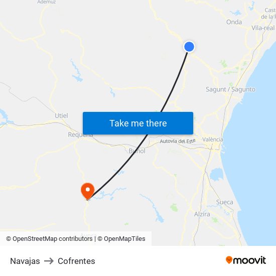 Navajas to Cofrentes map