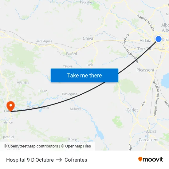 Hospital 9 D'Octubre to Cofrentes map