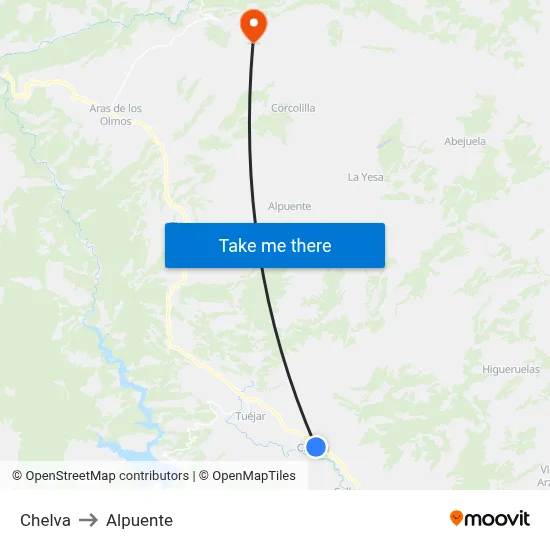 Chelva to Alpuente map