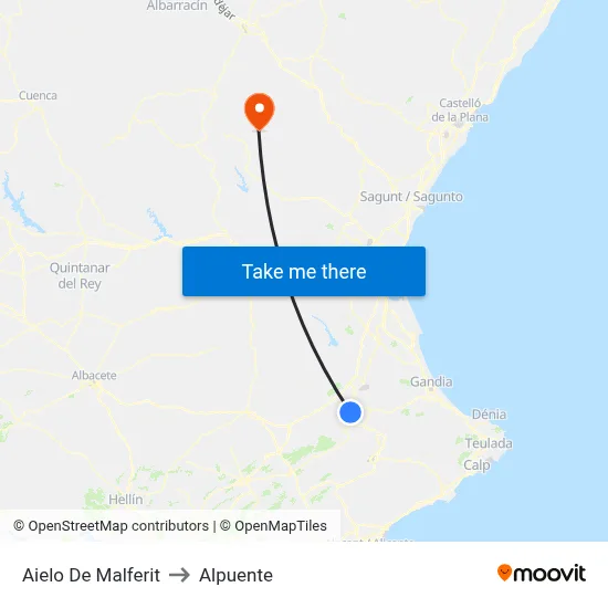 Aielo De Malferit to Alpuente map