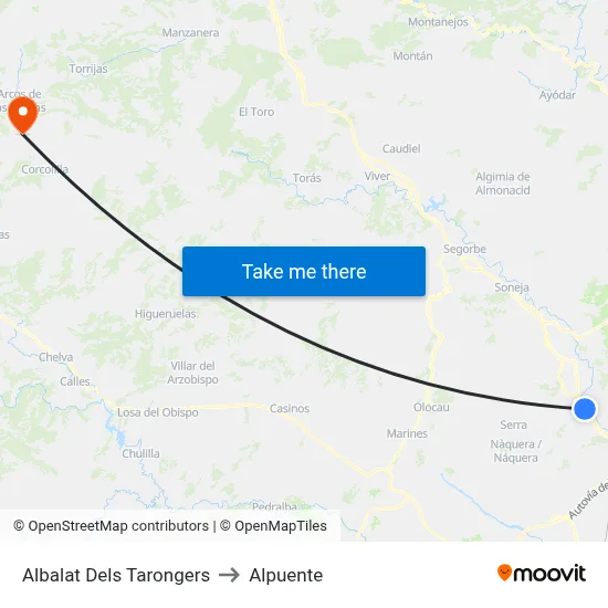 Albalat Dels Tarongers to Alpuente map