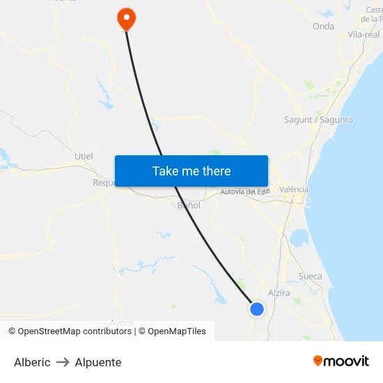 Alberic to Alpuente map