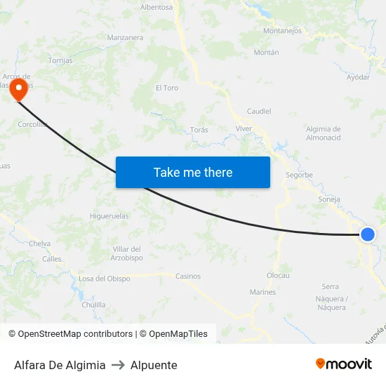 Alfara De Algimia to Alpuente map