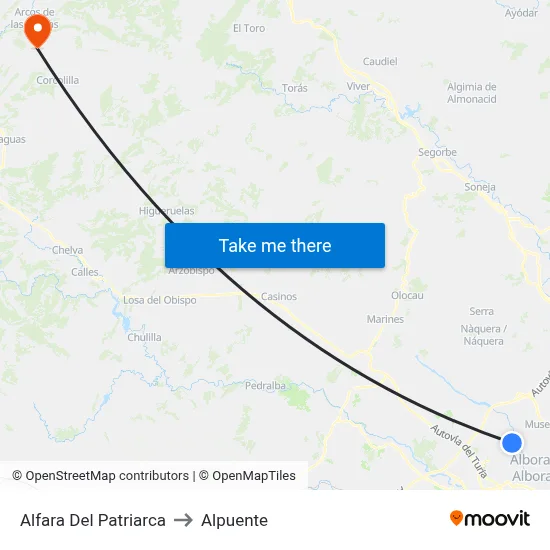 Alfara Del Patriarca to Alpuente map