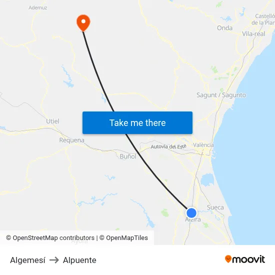 Algemesí to Alpuente map