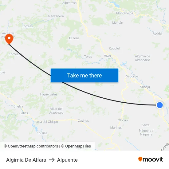 Algimia De Alfara to Alpuente map