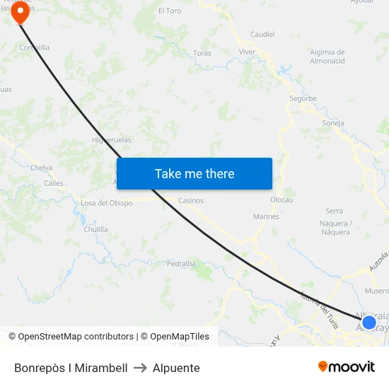 Bonrepòs I Mirambell to Alpuente map