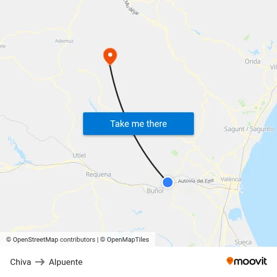 Chiva to Alpuente map