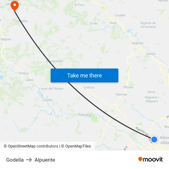 Godella to Alpuente map