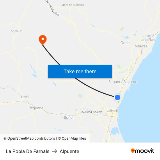 La Pobla De Farnals to Alpuente map