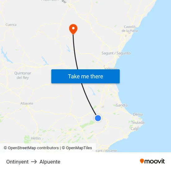 Ontinyent to Alpuente map