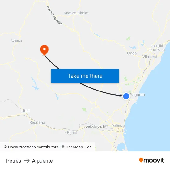 Petrés to Alpuente map