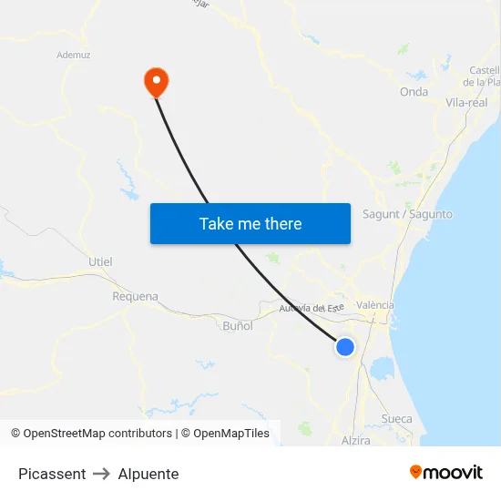 Picassent to Alpuente map