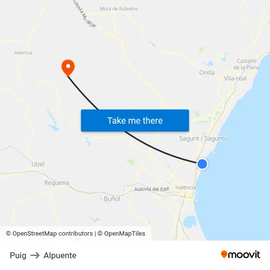 Puig to Alpuente map