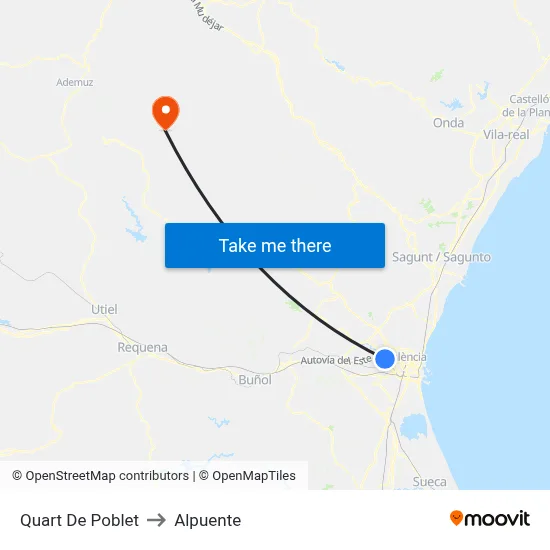 Quart De Poblet to Alpuente map