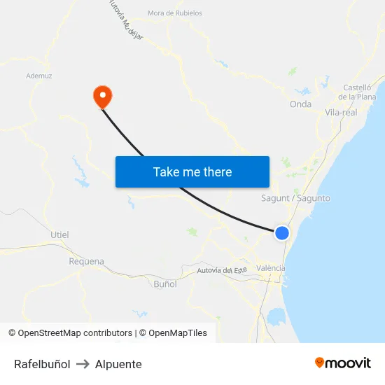 Rafelbuñol to Alpuente map