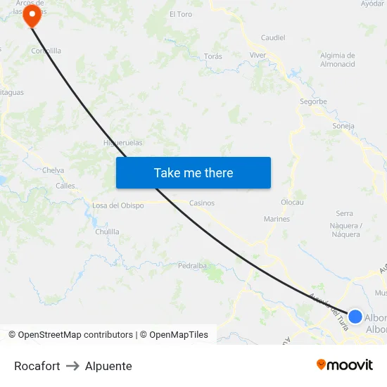 Rocafort to Alpuente map