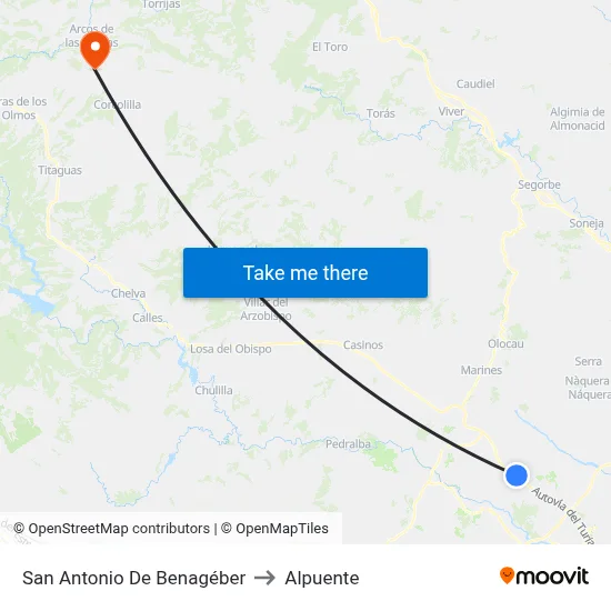 San Antonio De Benagéber to Alpuente map