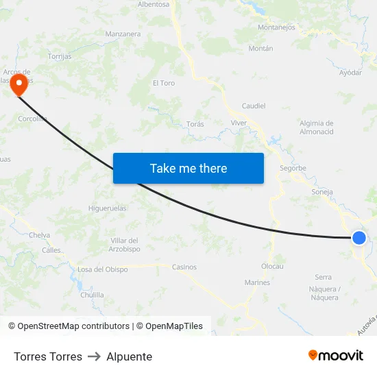 Torres Torres to Alpuente map