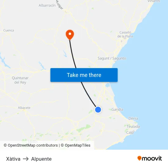 Xàtiva to Alpuente map