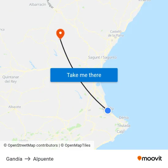 Gandía to Alpuente map