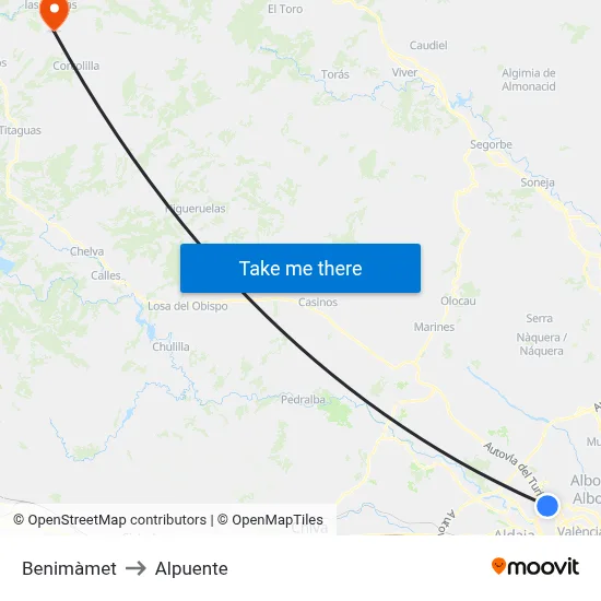 Benimàmet to Alpuente map