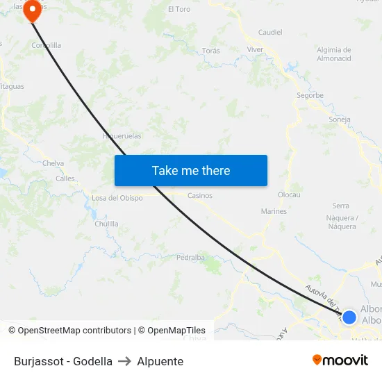 Burjassot - Godella to Alpuente map