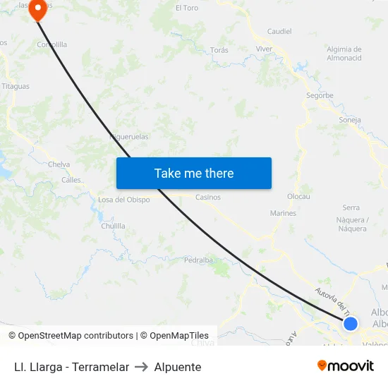 Ll. Llarga - Terramelar to Alpuente map