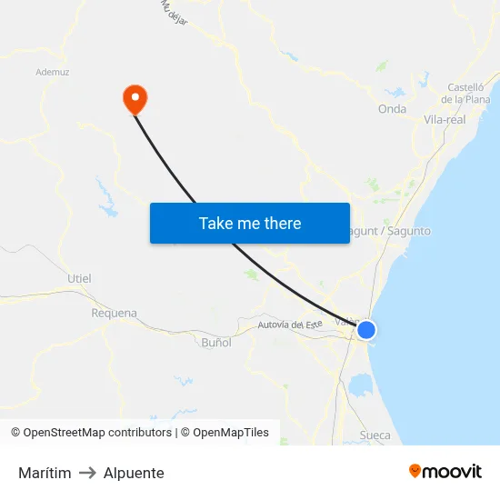 Marítim to Alpuente map